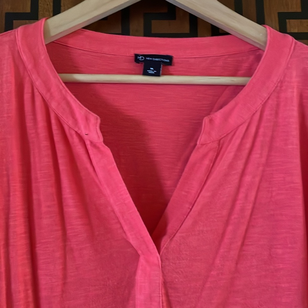 New Directions Women XL Coral Long Sleeve V-Neck Top Cotton Rayon Casual Knit - Picture 7 of 7